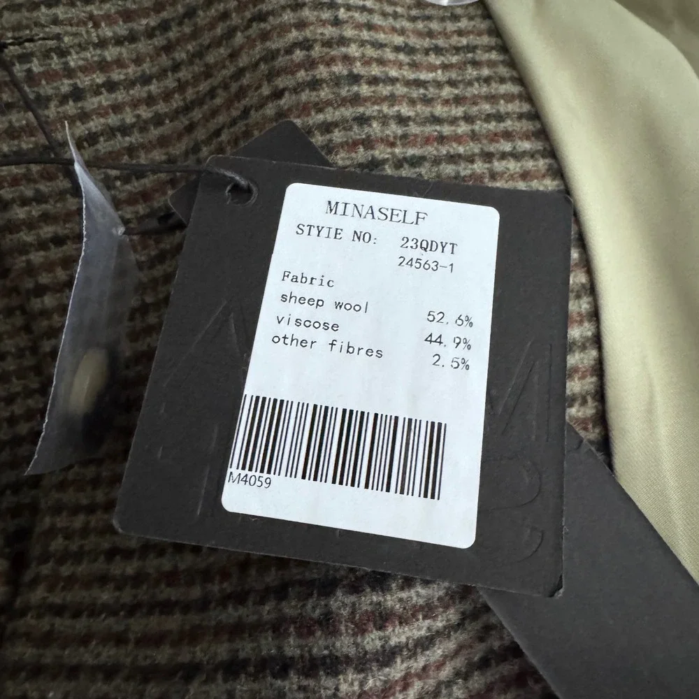 Mina Self Blazer Mens XL Green Grid Wool Blend Double Breasted Peak Lapel 23QDYT